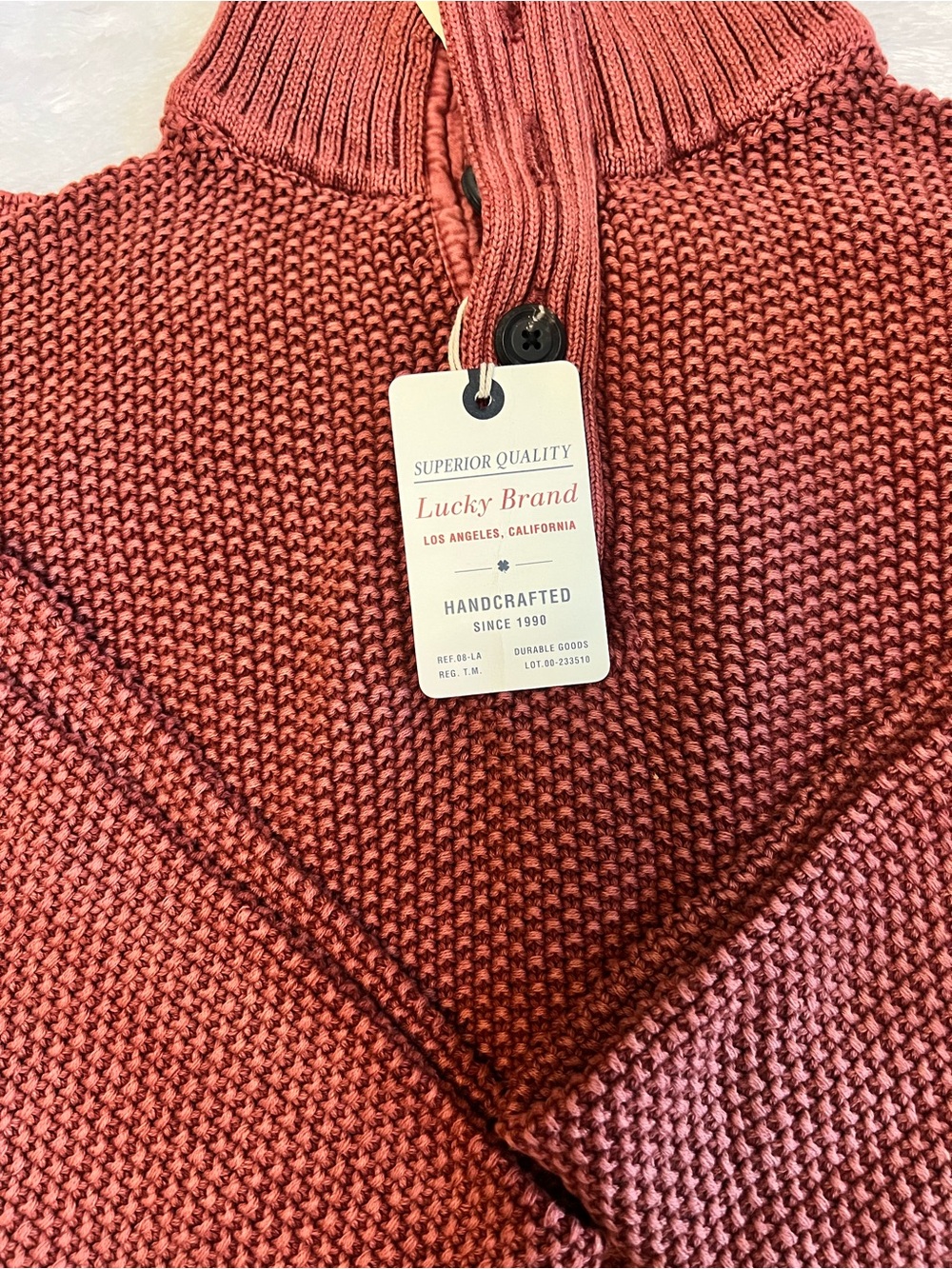 Lucky Brand Brick Red Ribbed Funnel Neck Button Pullover Sweater - Picture 8 of 9